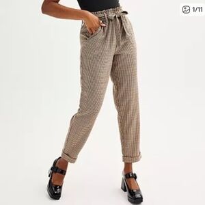 Women's Brown/Black Houndstooth Paperbag Top Pants